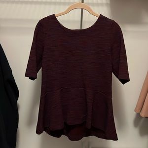 Loft Burgundy knit peplum top, XS